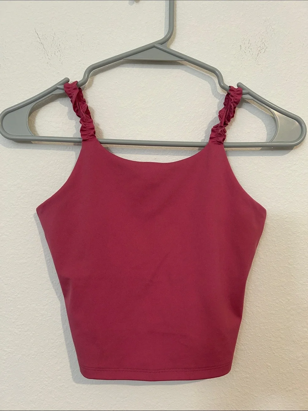 Magenta Ruffle-Strap Crop Tank & Olive Green Ribbed High-Neck Tank